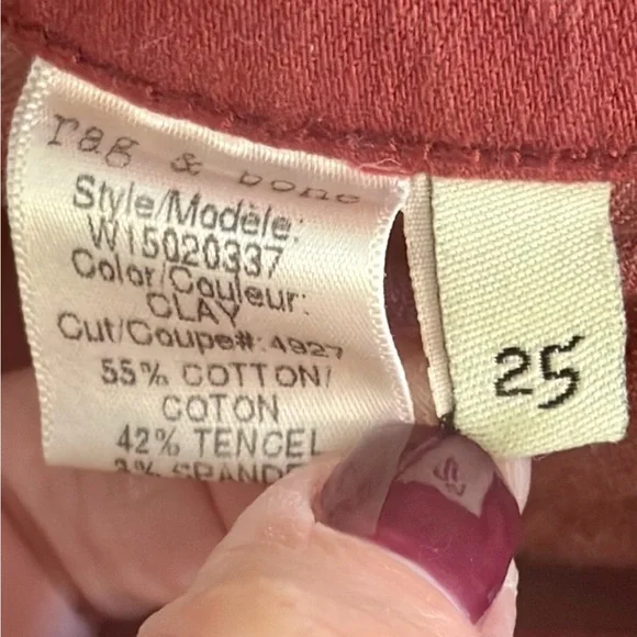 rag & bone Low Rise Skinny Jeans in Red Clay Women's Size 25 - Picture 5 of 7